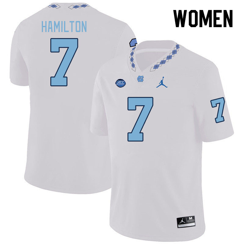 Women #7 Christian Hamilton North Carolina Tar Heels College Football Jerseys Stitched-White